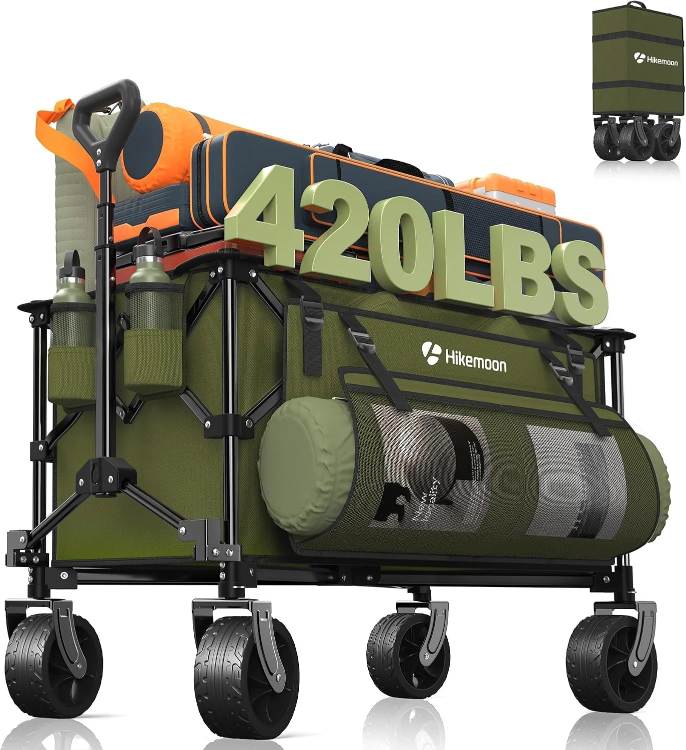Discount 150L Collapsible Wagon Compact with Big Wheels, 420LBS Black - Image 2