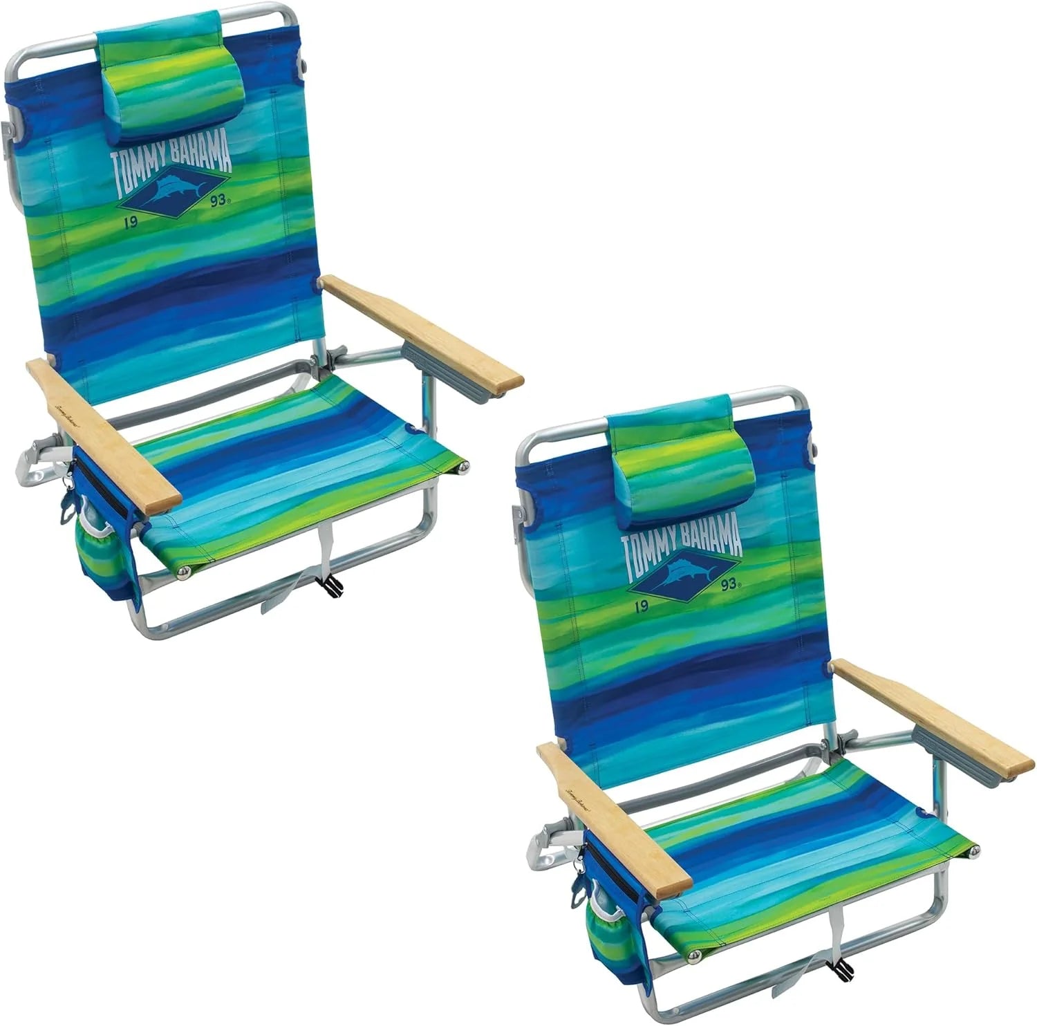 Lumi Discount Bahama 5-Position Classic Lay Flat Folding Backpack Beach Chair, Polyester, Navy - Image 3
