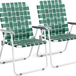 Discount Patio Lawn Webbed Folding Chairs Set of 2, Outdoor Beach Portable Lawn Chair Camping Chair Beach Chair for Yard