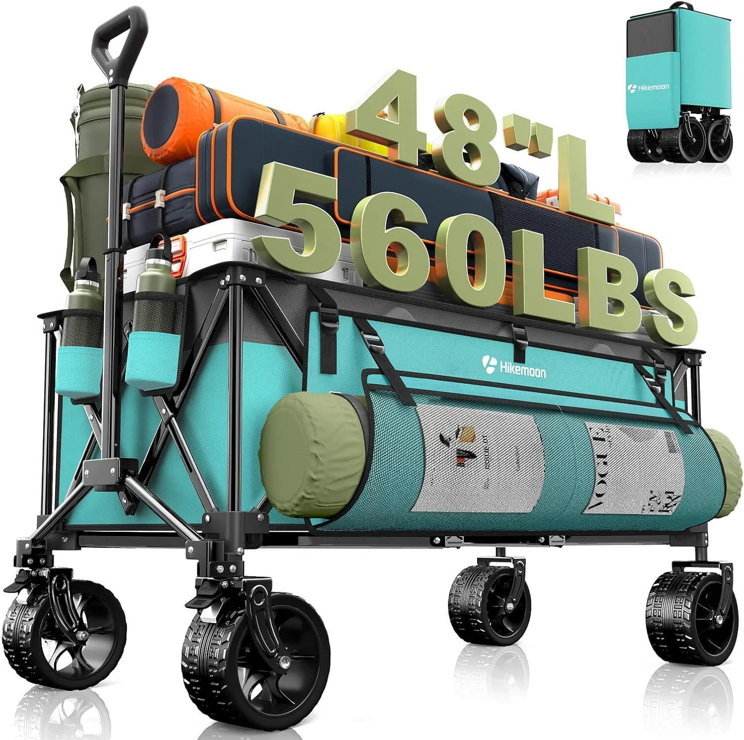 Lumi Discount HIKEMOON 48" Extra Large Collapsible Wagon with Big Wheels, 300L Black, 560LBS Heavy Duty - Image 6