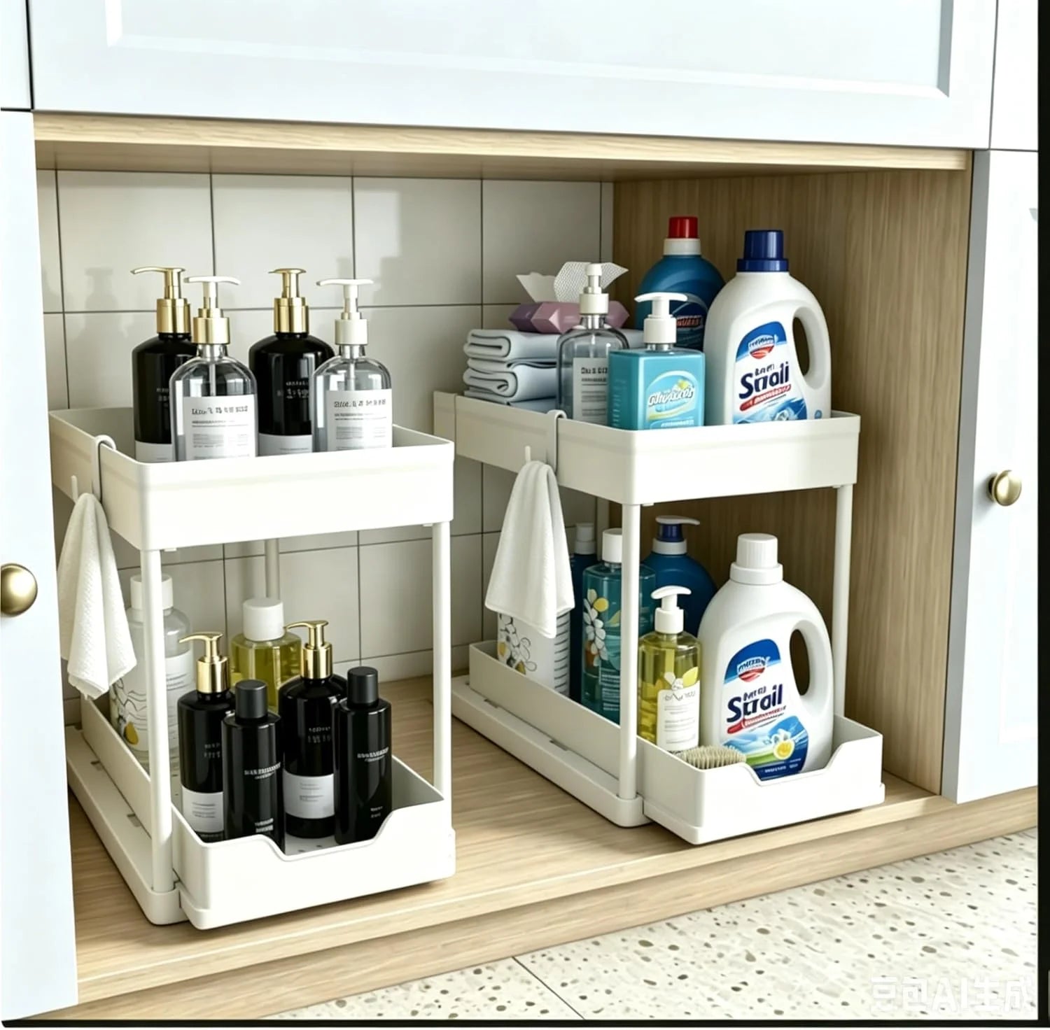 Discount Sink Organizer 2 Pack, Bathroom Cabinet Organizer, 2 Tier Sliding Cabinet Basket Organizer Drawer, Baskets