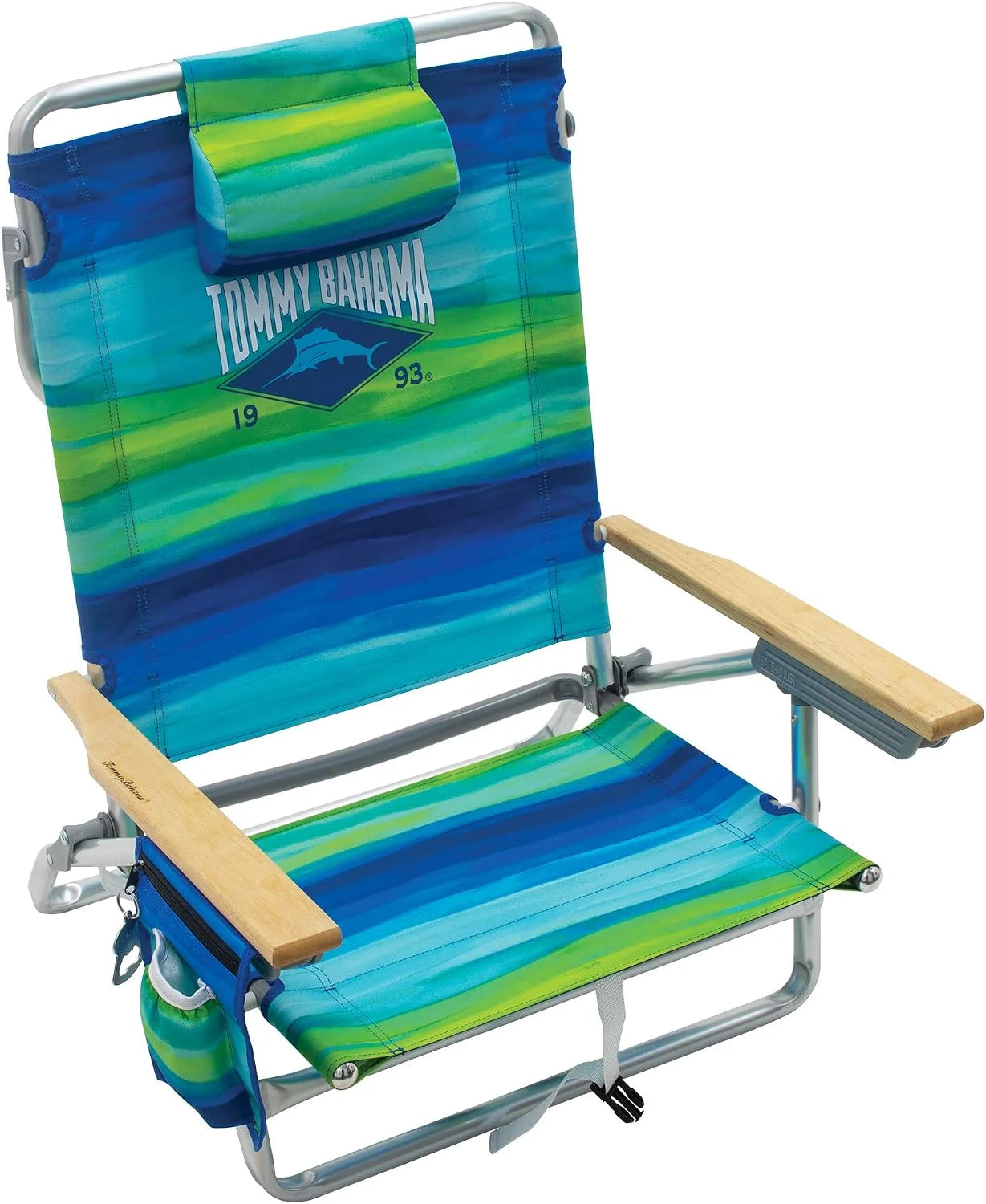 Lumi Discount Bahama 5-Position Classic Lay Flat Folding Backpack Beach Chair, Polyester, Navy