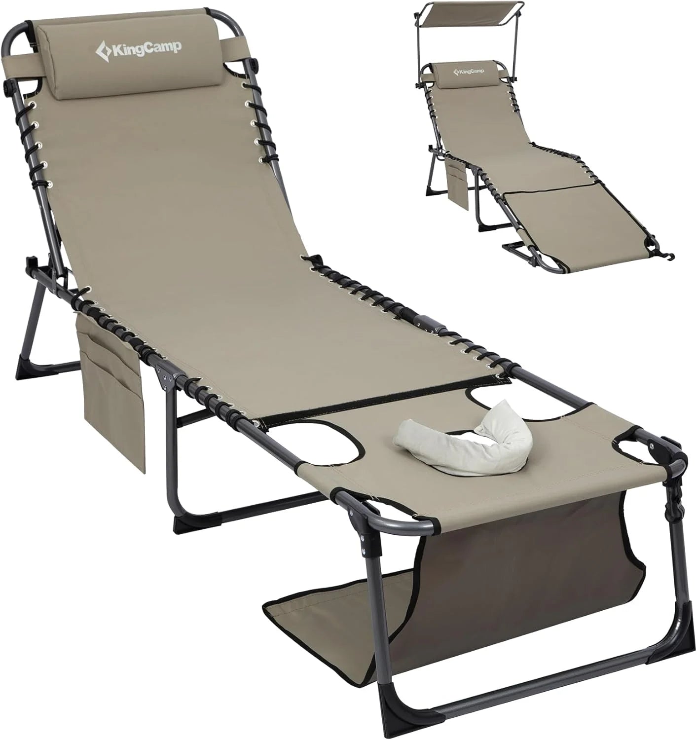 Lumi Discount Lounge Chair with face Hole & Canopy Shade, 400LBS Folding Portable Tanning Chair with face Hole - Image 2