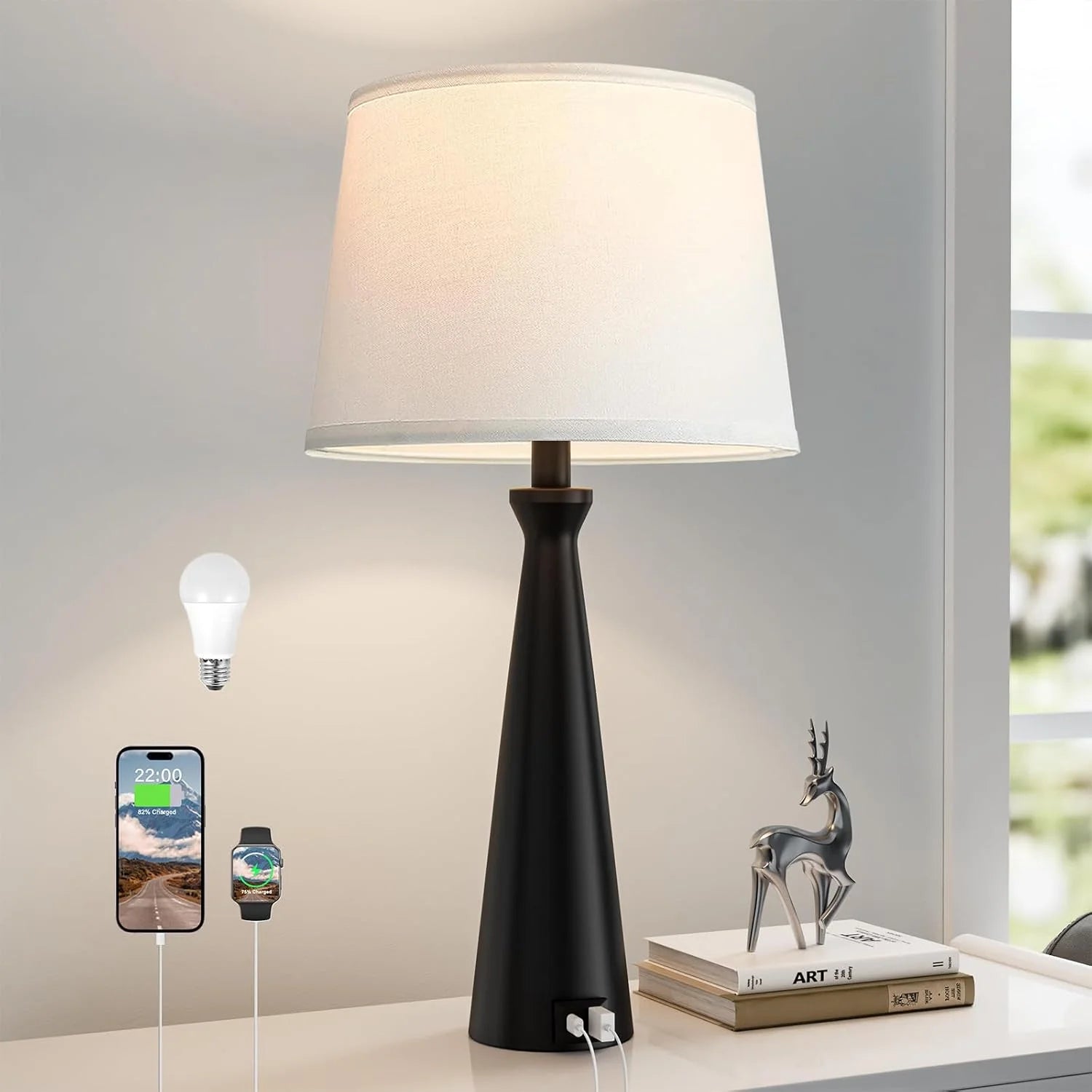 Discount Modern Table Lamps Set of 2, Dimmable, Bulb Included - Image 3