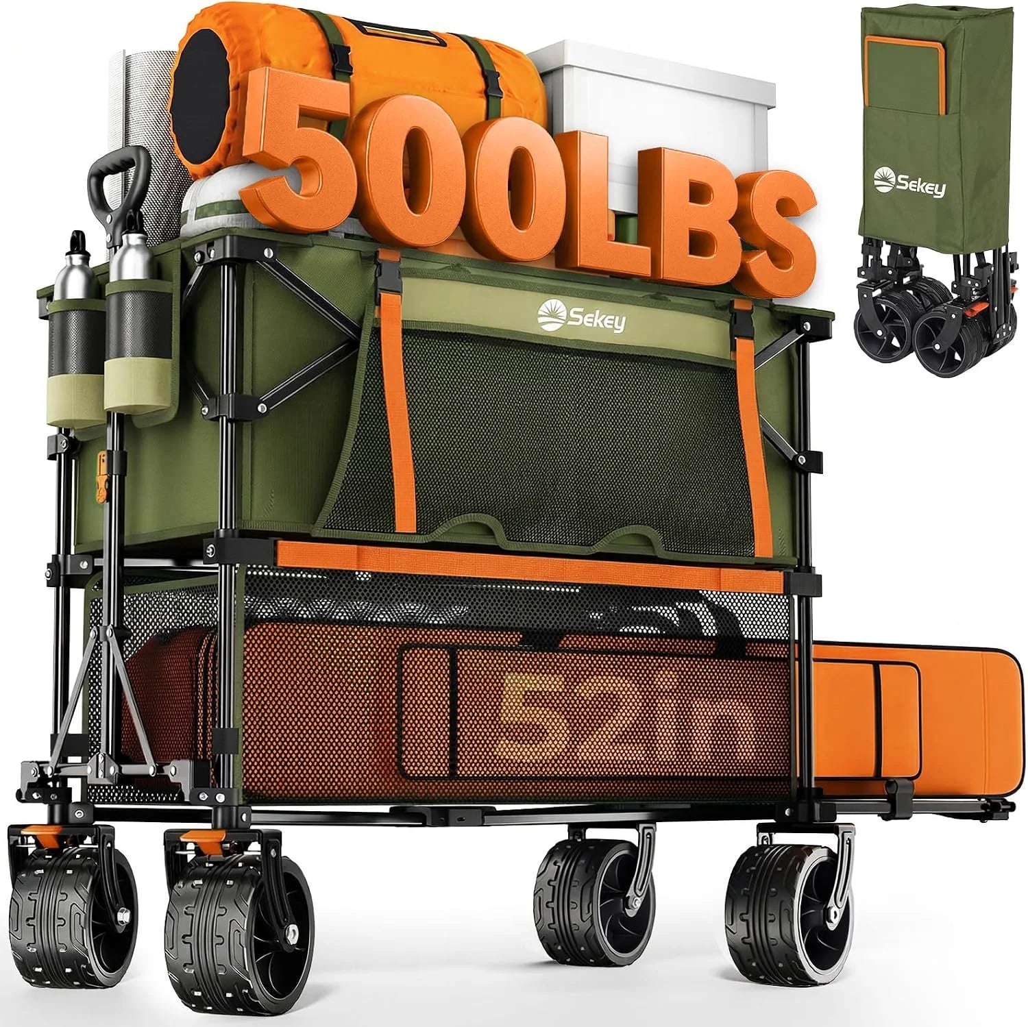 Discount Sekey Double Decker Wagon, 500LBS Heavy Duty Collapsible Utility Cart with 400L Capacity & Extended Lower Shelf - Image 8