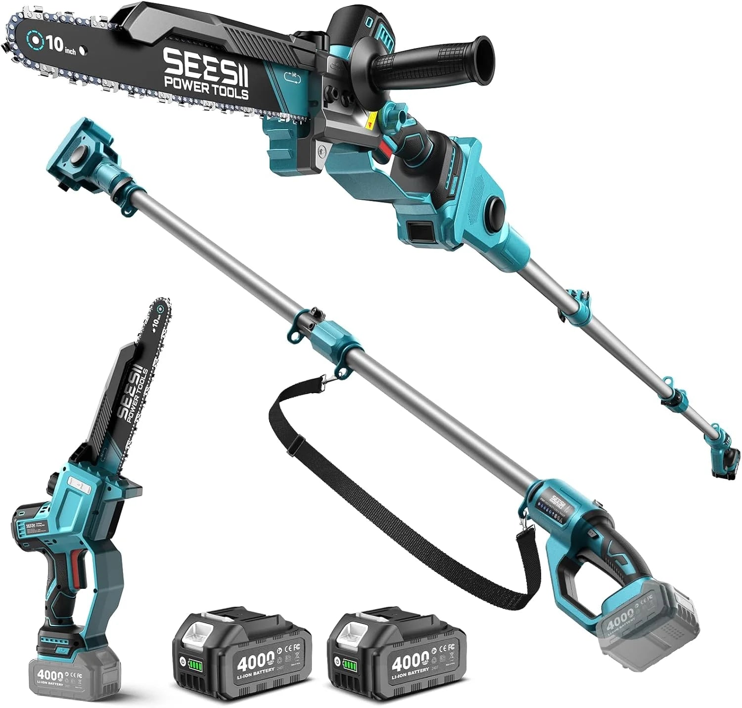 Discount SEESII 10-Inch 2-in-1 Cordless Pole Saw & Mini Chainsaw,2 x 4.0Ah Batteries