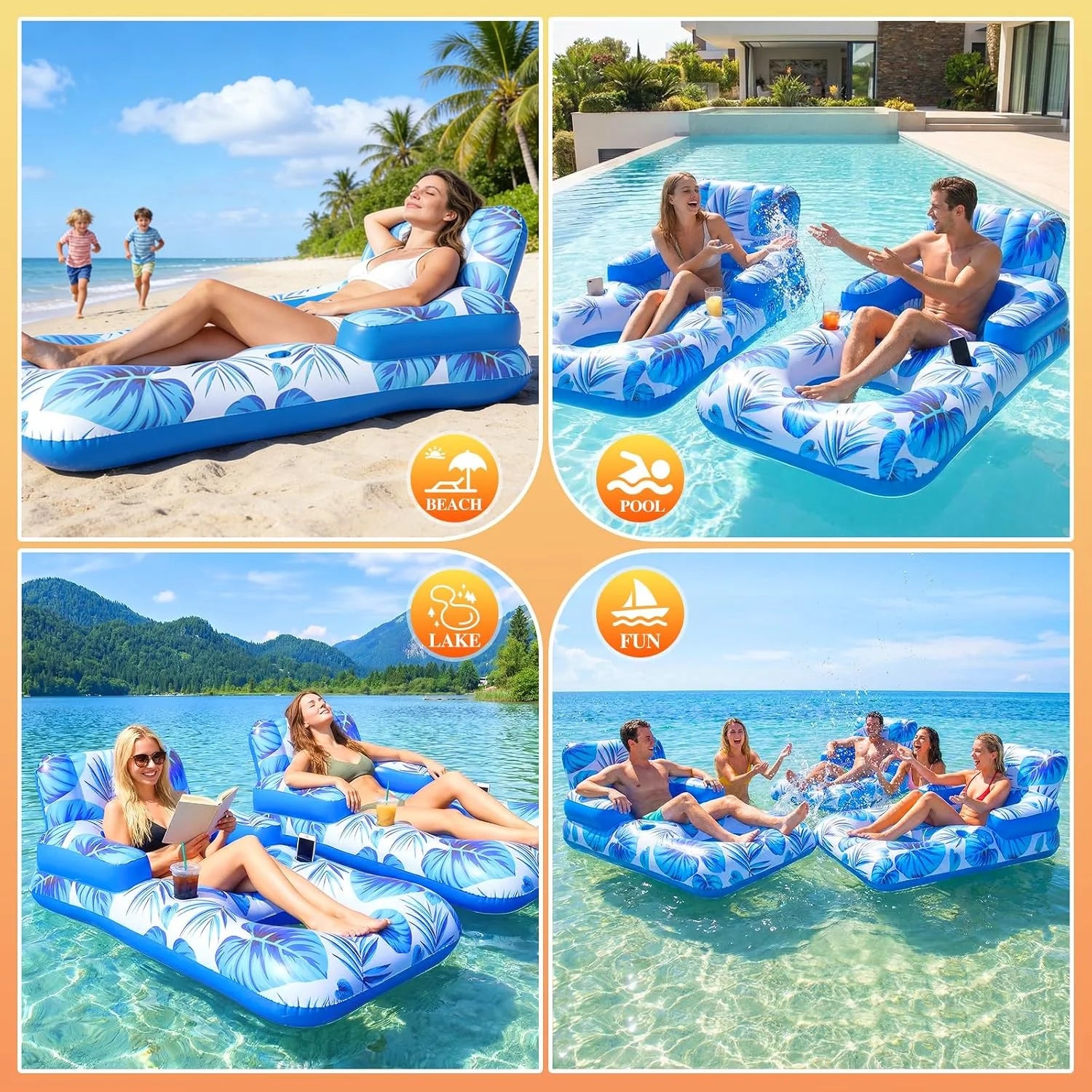 Lumi Discount Pool Floats Adult, 65 Thicken PVC Inflatable Pool Float Lounger Rafts with Cup & Phone Holder & Headrest - Image 7
