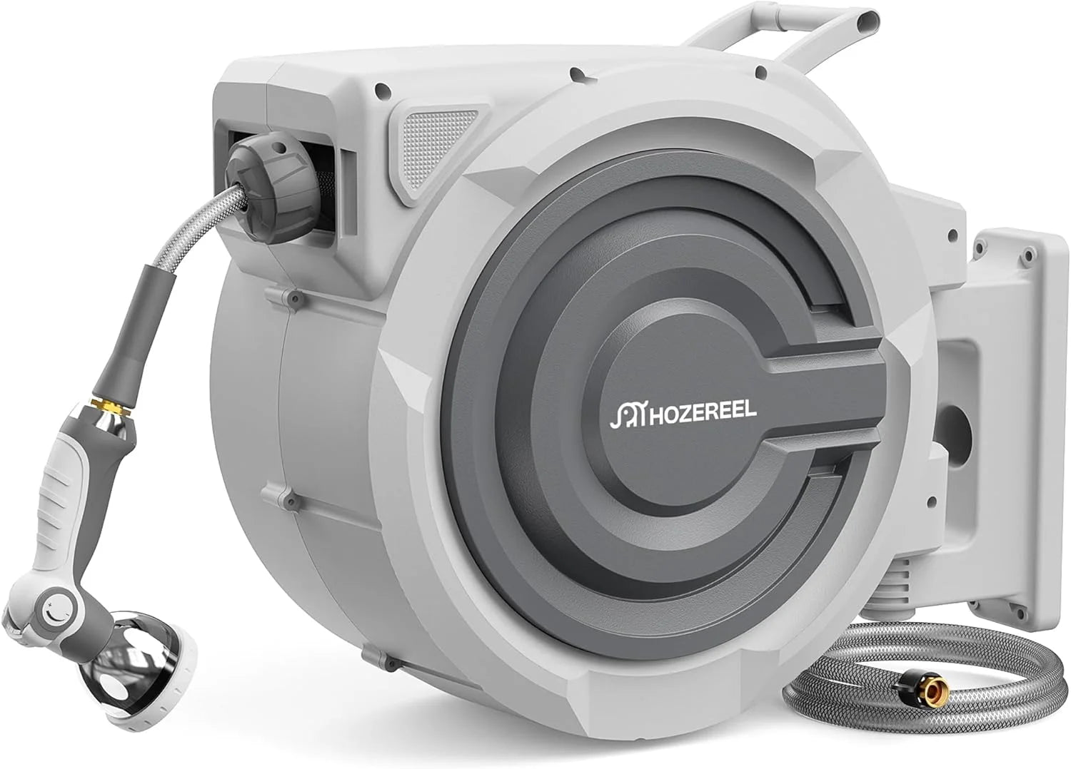 Lumi Discount HOZEREEL Retractable Garden Hose Reel 1/2x 110ft, UV Resistant Hose Reels, Any Length Lock 180° Swivel