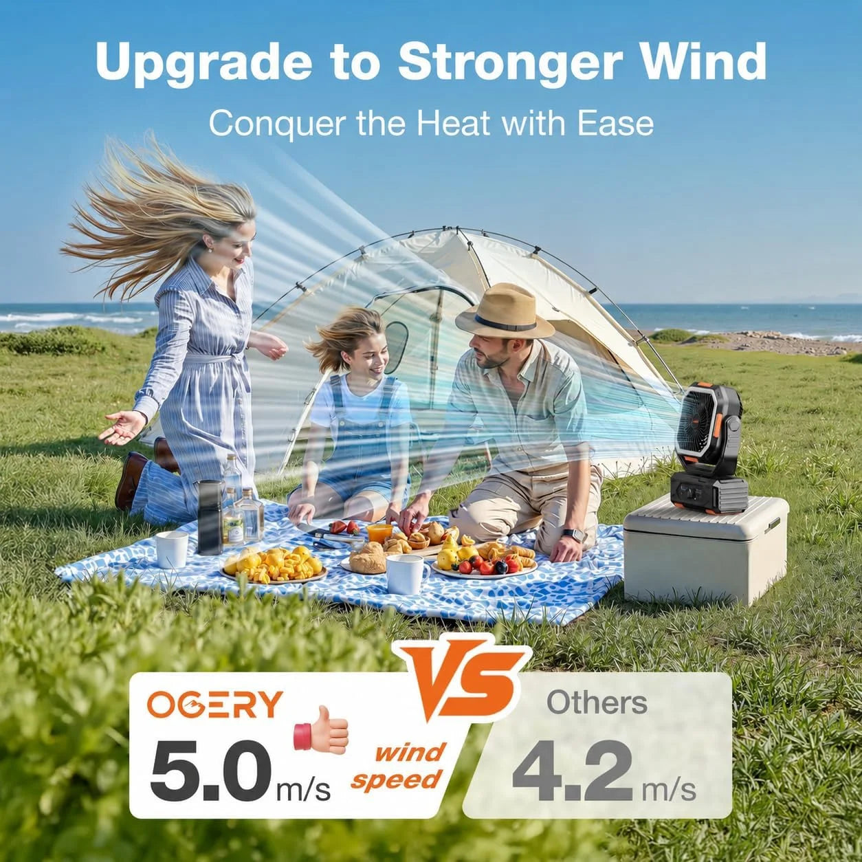 Lumi Discount OGERY Portable Fan Rechargeable, 30000mAh Camping Fan for Tent, RV & Outdoor with Up to 322H Runtime - Image 5