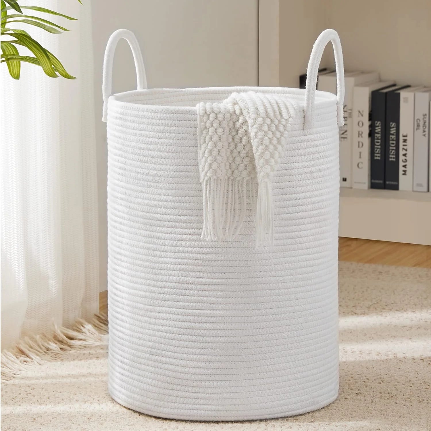 Discount YOUDENOVA Jute Rope Laundry Hamper Basket, 58L Blanket Basket for Nursery, Large Woven Laundry Hamper with Sturdy - Image 10