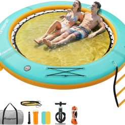 Alternative view of Lumi Discount Inflatable Water Hammock Round Floating Ring, 10/8/6ft Inflatable Dock Floating Platform for Lake W/Cupholder