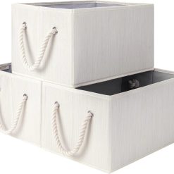 Discount StorageWorks Fabric Storage Bins with Rope Handles, Beige, Extra Large, Collapsible Closet Storage Bins, Closet