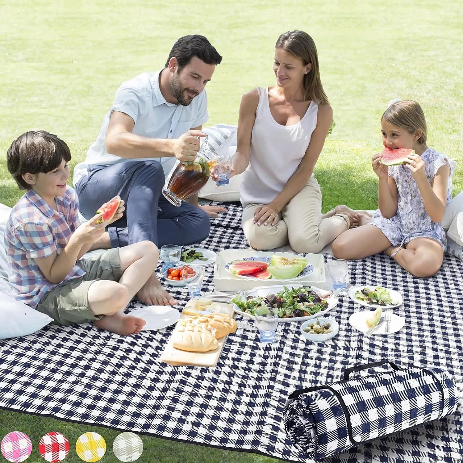 Lumi Discount Extra Large Picnic Outdoor Blanket, 80鈥漻80" Waterproof Foldable Blankets Gingham Picnic Mat for Beach - Image 4