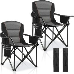 Discount 2 Pack Padded Oversized Camping Chairs for Adults, Heavy Duty Support 400 Lbs, Folding Portable Lawn Chair