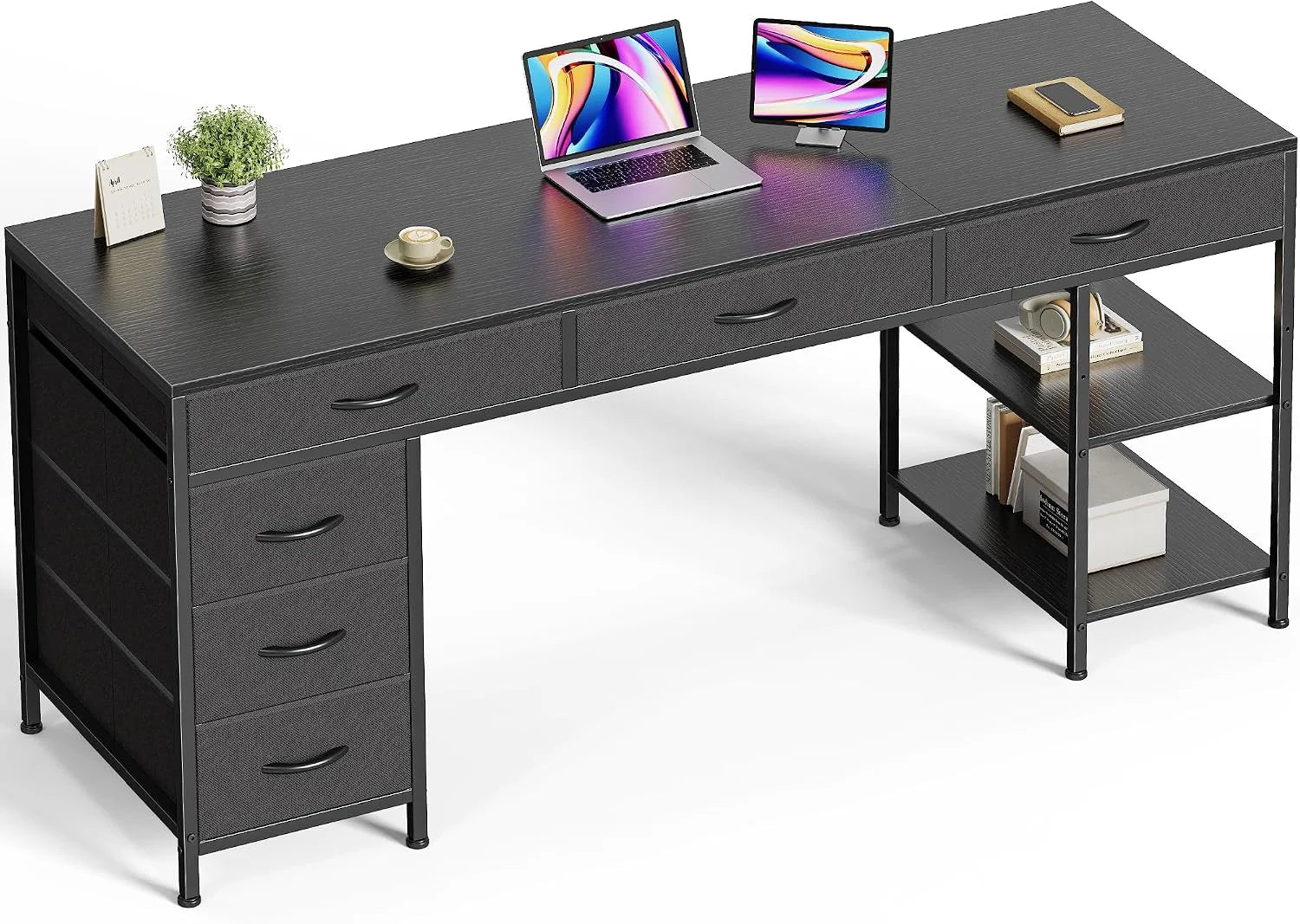 Lumi Discount Huuger Computer Desk with 6 Drawers, Office Desk with Shelves, 47inch - Image 10