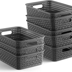 Discount Plastic Storage Baskets, 8 Pack, Gray