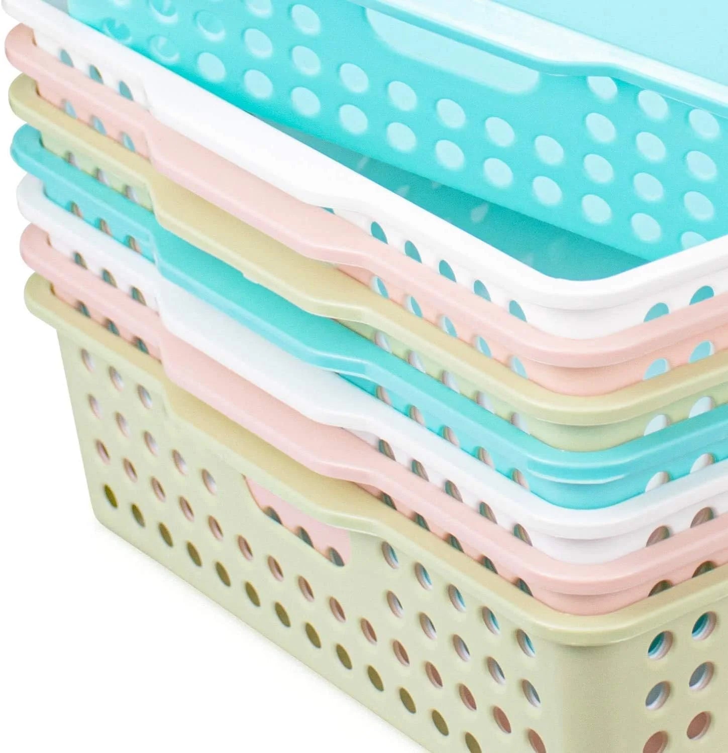 Lumi Discount Plastic Storage Baskets, Colorful Paper Organizer Baskets Plastic Shelf Bins with Handles, Classroom Office - Image 4