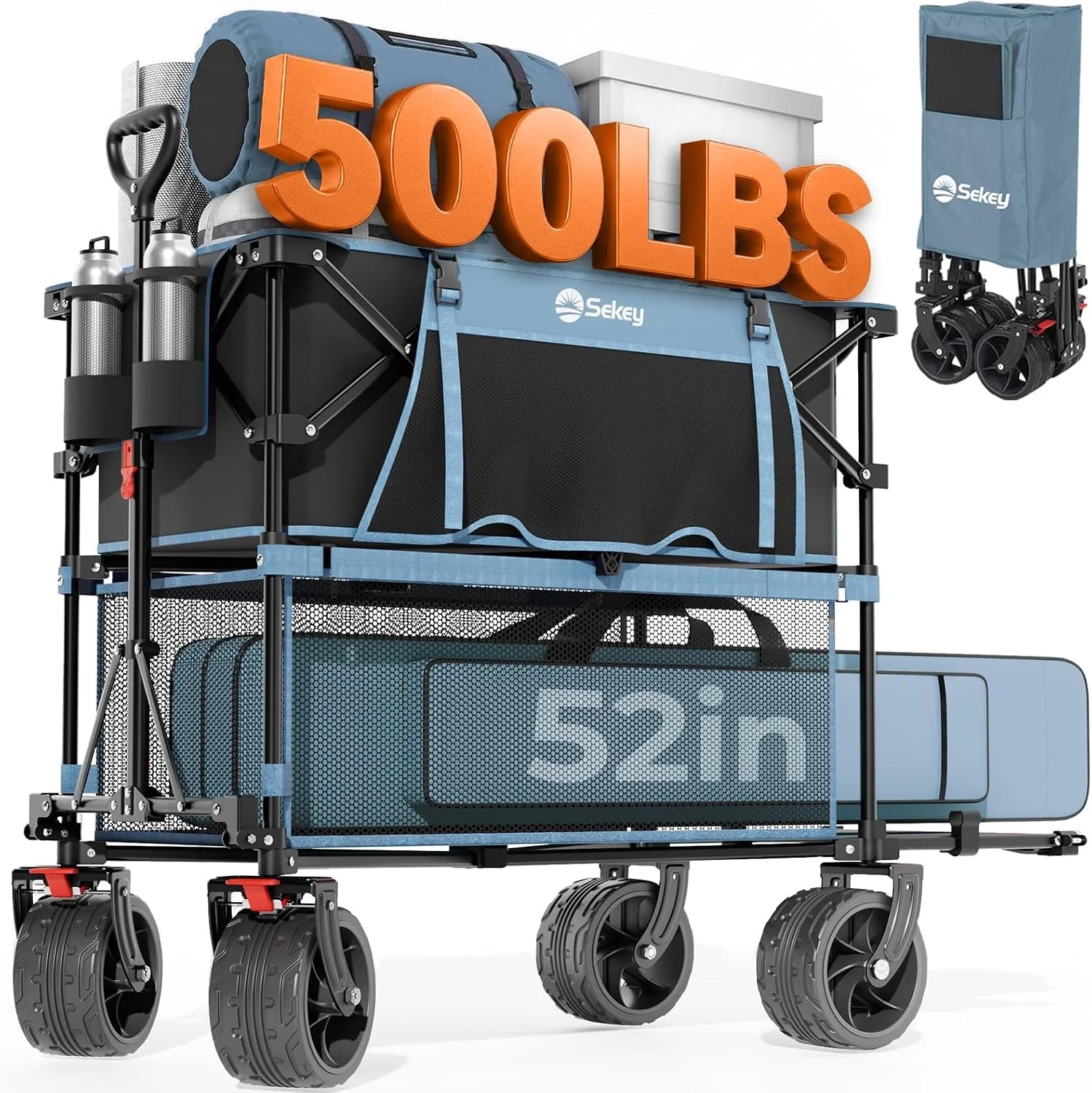 Lumi Discount Sekey 500LBS Heavy Duty Double Decker Wagon with Extender, 400L Large Capacity Collapsible Garden Cart Fits 10x10 Canopy - Image 4