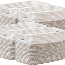 Discount 2 Pack Storage Baskets for Organizing, Large Woven Storage Basket, White&Brown