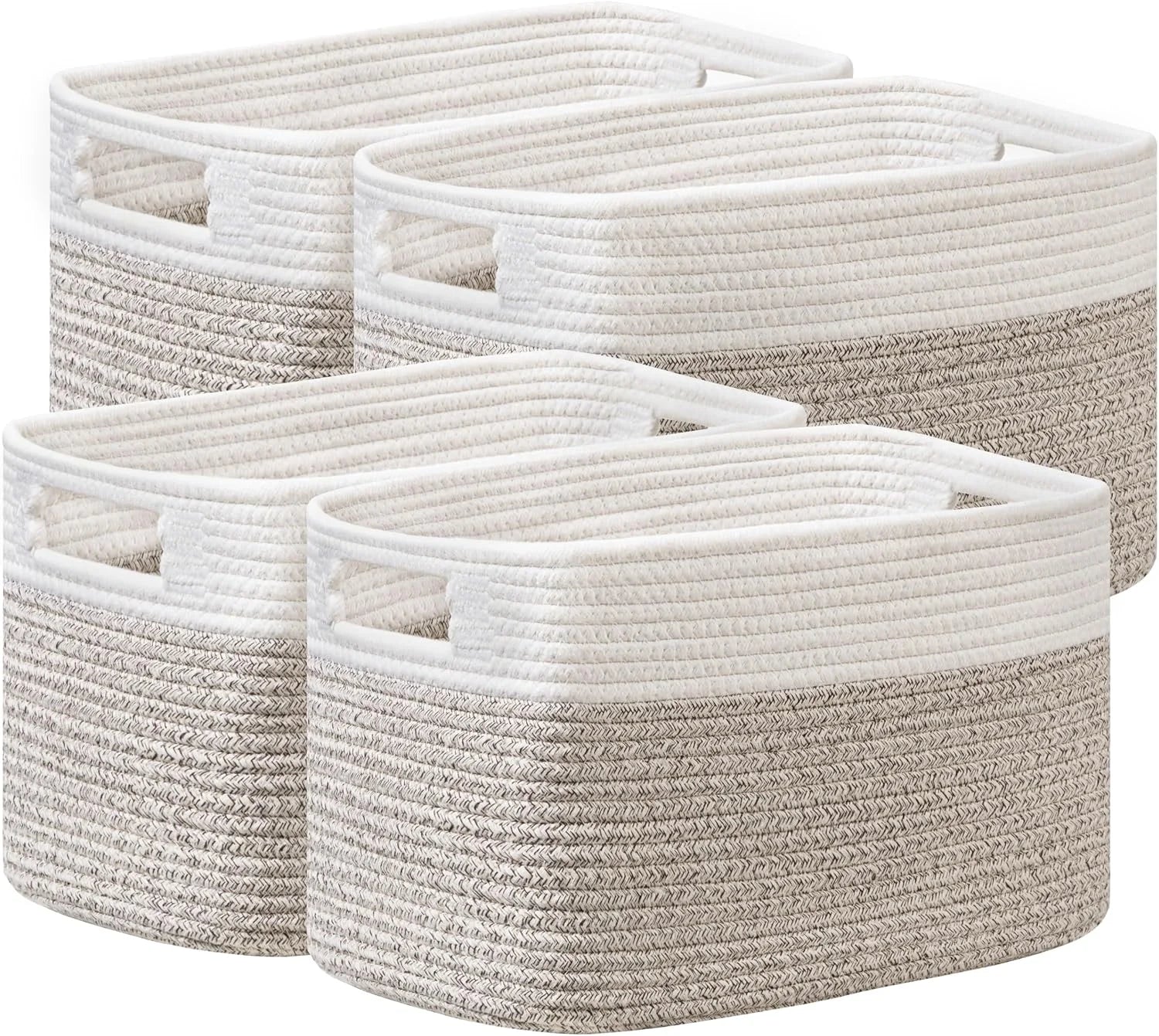 Discount 2 Pack Storage Baskets for Organizing, Large Woven Storage Basket, White&Brown