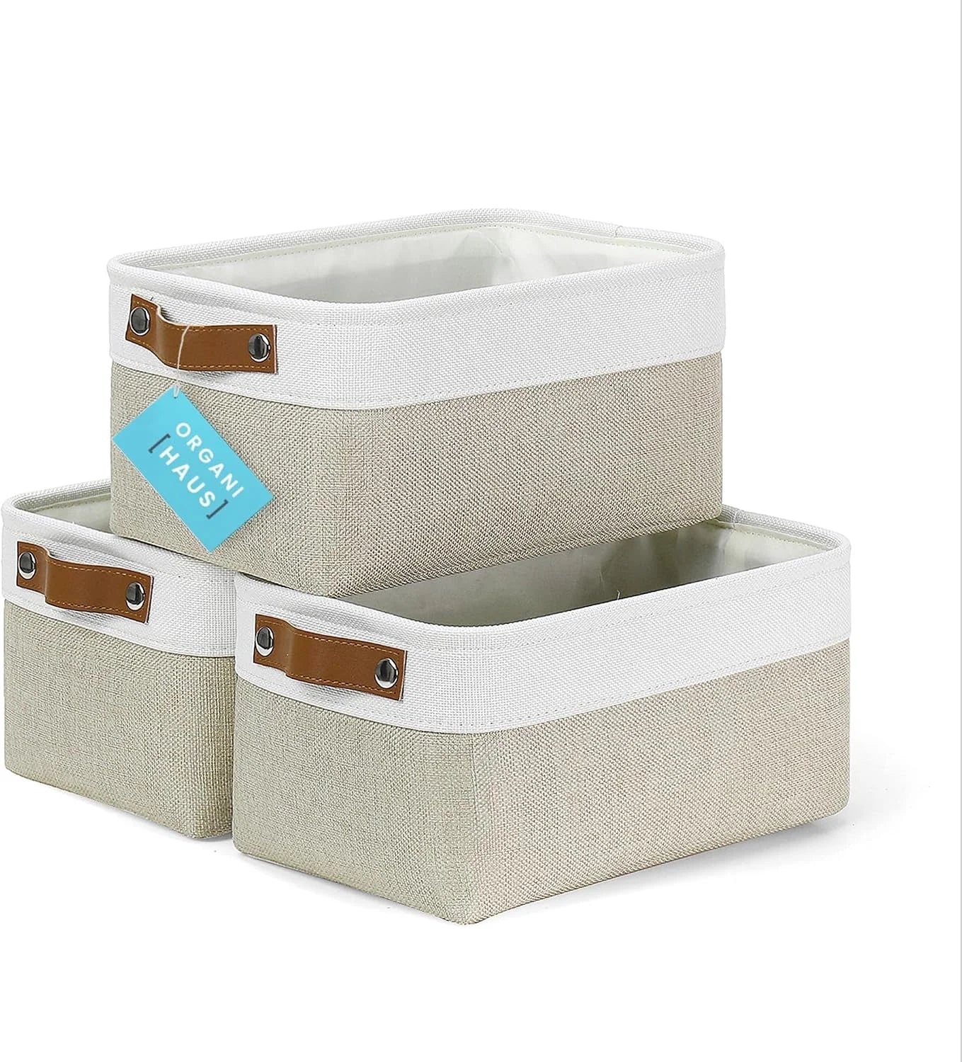Discount Baskets 3 Pack, Fabric Bins for Shelves, Vegan leather handles - Image 19