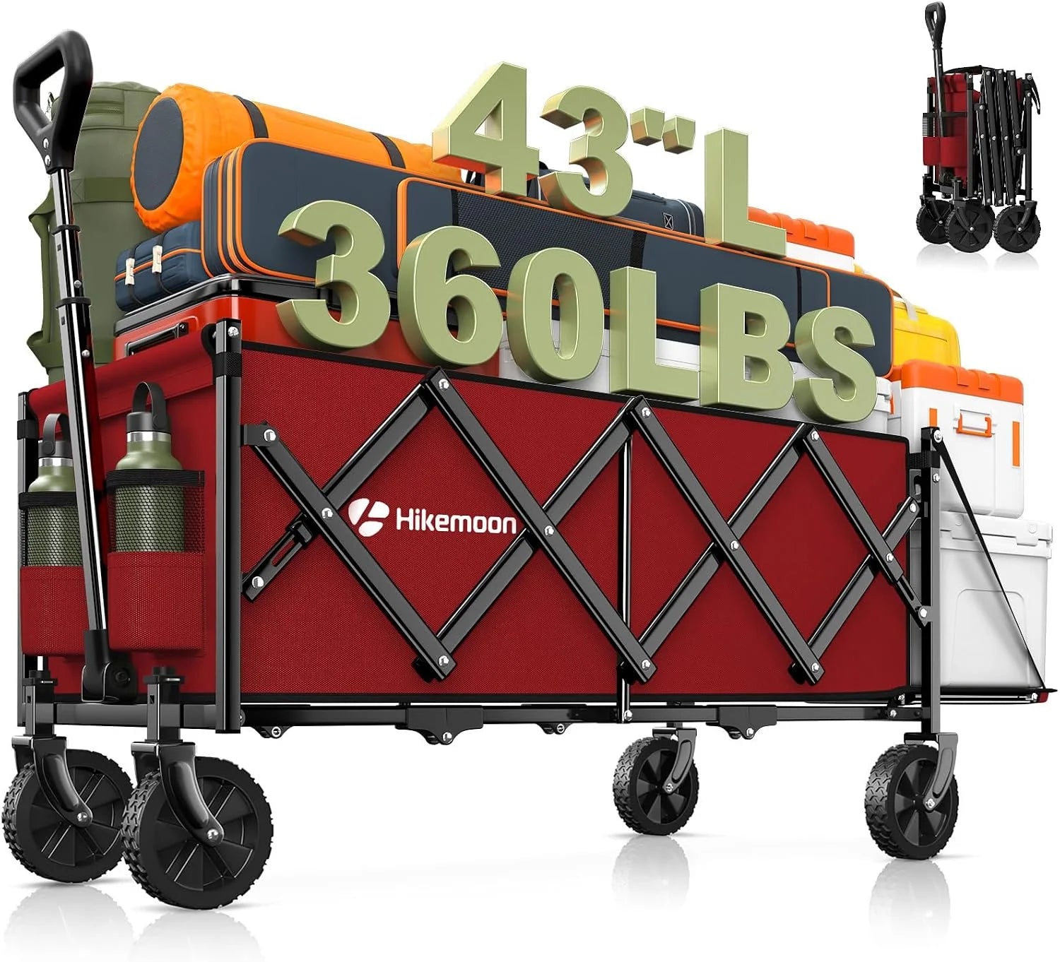 Lumi Discount 43” Extra Long Folding Wagon with Extended Tailgate, Black - Image 3