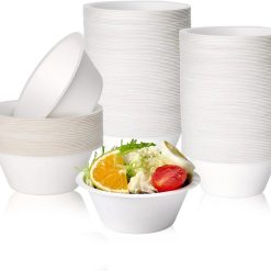 Discount 150 Pack 12 oz Compostable Paper Bowls Disposable, White