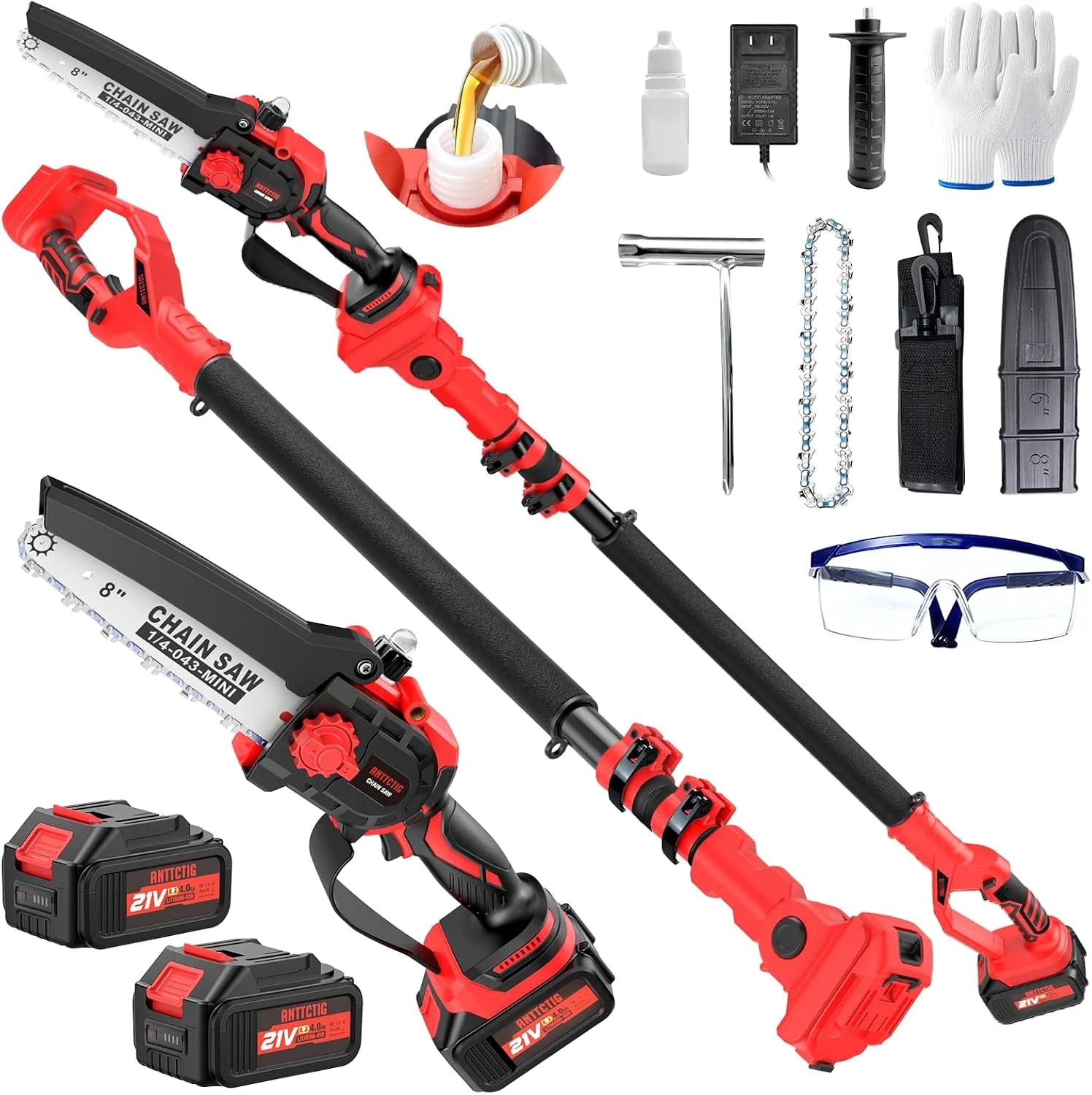 Lumi Discount Cordless Pole Saw, 8 Inch Mini Chainsaw, 6.6-Ft Electric Pole Saws