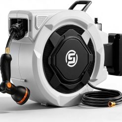 Discount Retractable Garden Hose Reel, 1/2 x 100ft Wall Mounted Hose Reel with 3/4" Brass Fitting & 10-Pattern Nozzle