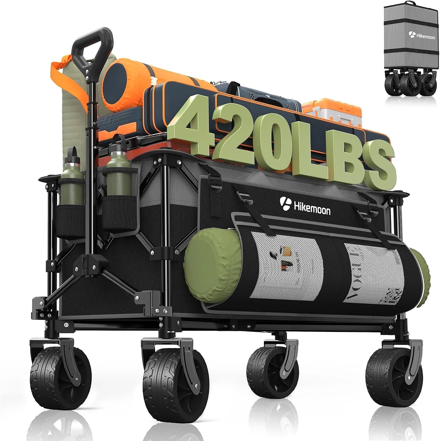 Discount 150L Collapsible Wagon Compact with Big Wheels, 420LBS Black