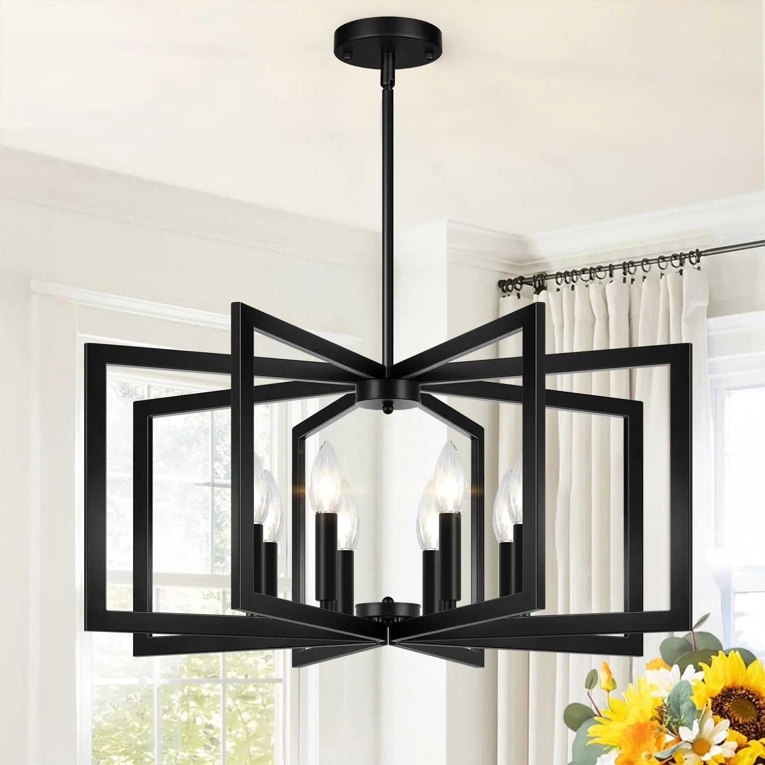 Discount 25-61 Height Adjustable Modern Matte Black Chandelier for Dining Room - Image 9