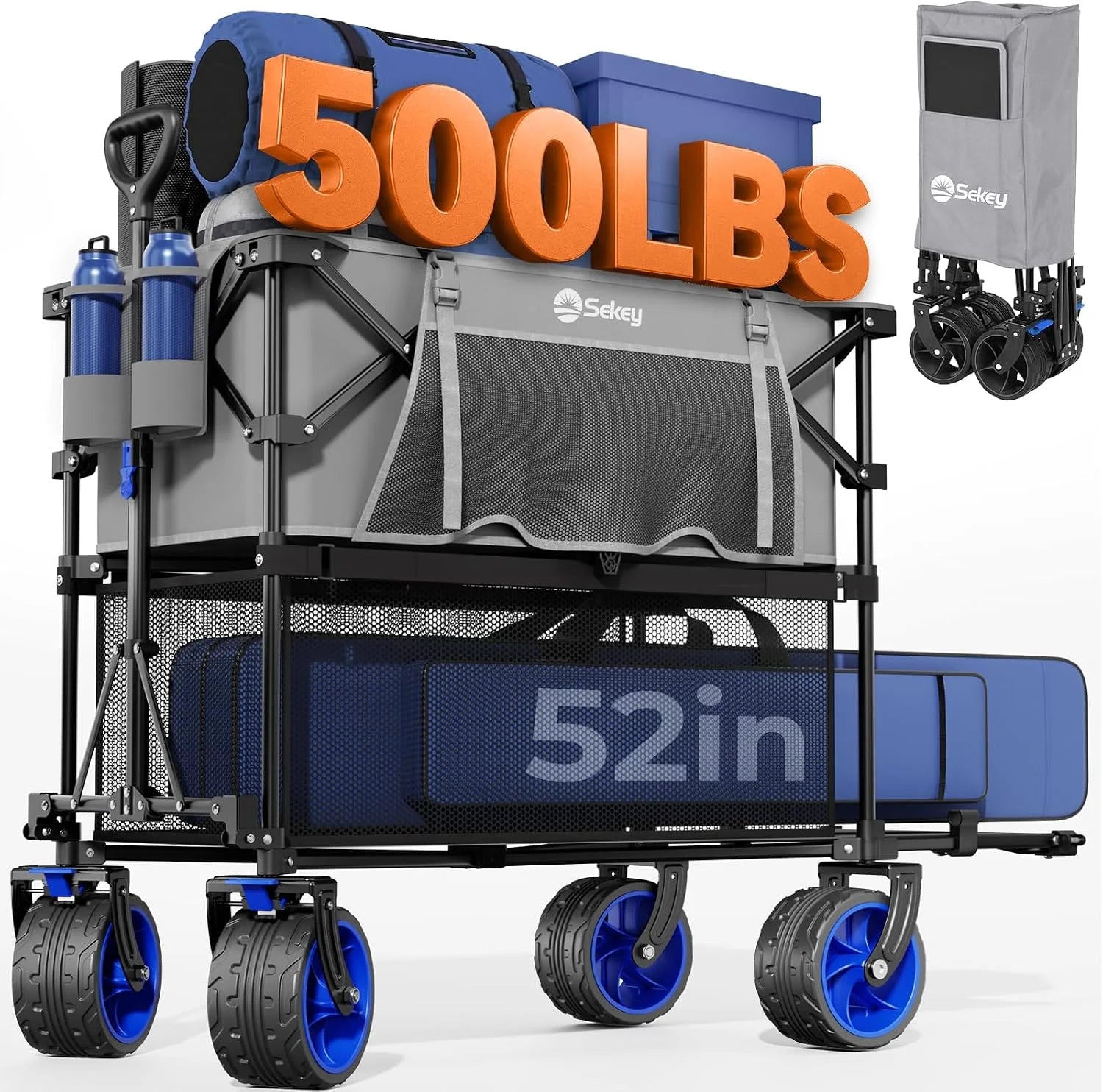 Discount Sekey Double Decker Wagon, 500LBS Heavy Duty Collapsible Utility Cart with 400L Capacity & Extended Lower Shelf - Image 5