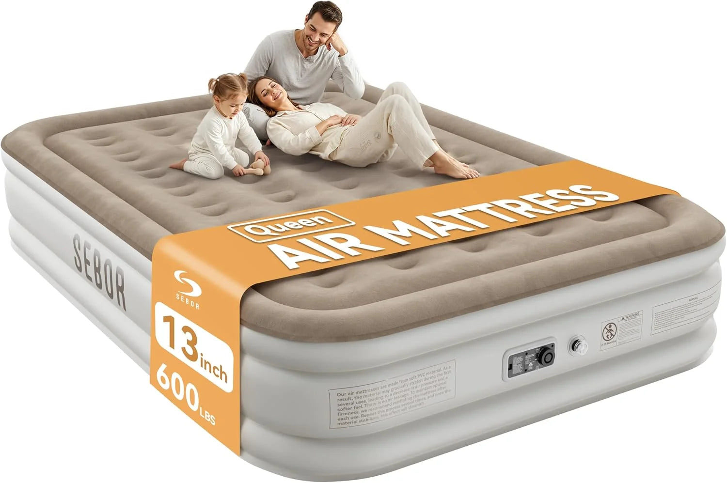 Discount Sebor Air Mattress with Built-in Pump, Comfortable Self-Inflating Air Mattress with High-Speed Pump, 18 Twin XL) - Image 2