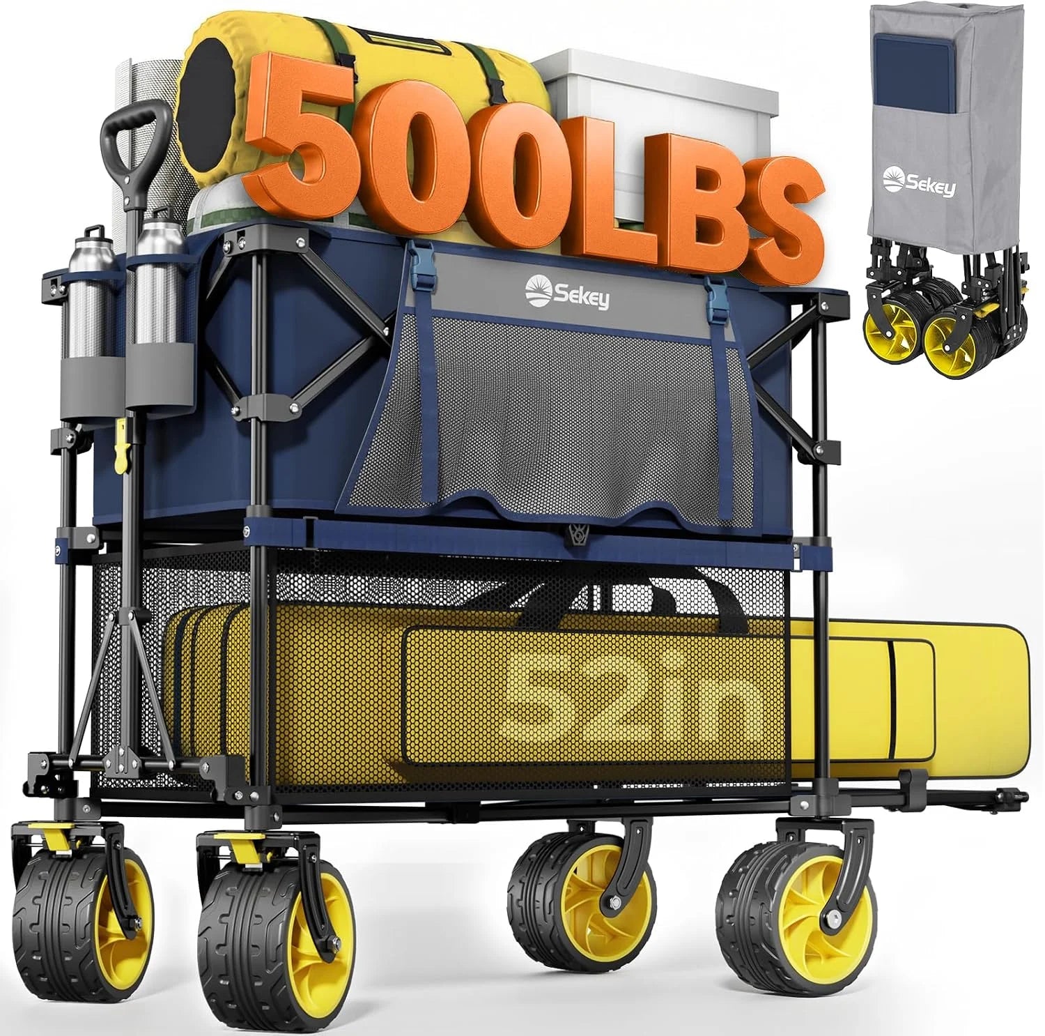 Discount Sekey Double Decker Wagon, 500LBS Heavy Duty Collapsible Utility Cart with 400L Capacity & Extended Lower Shelf - Image 4