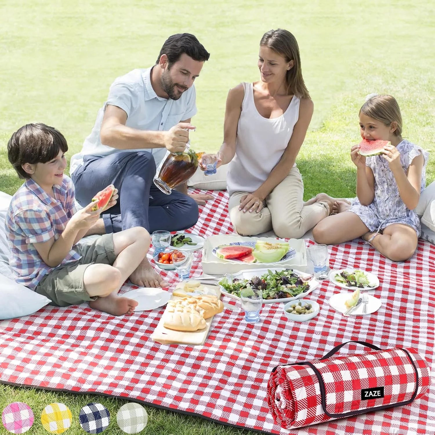 Lumi Discount Extra Large Picnic Outdoor Blanket, 80鈥漻80" Waterproof Foldable Blankets Gingham Picnic Mat for Beach - Image 5