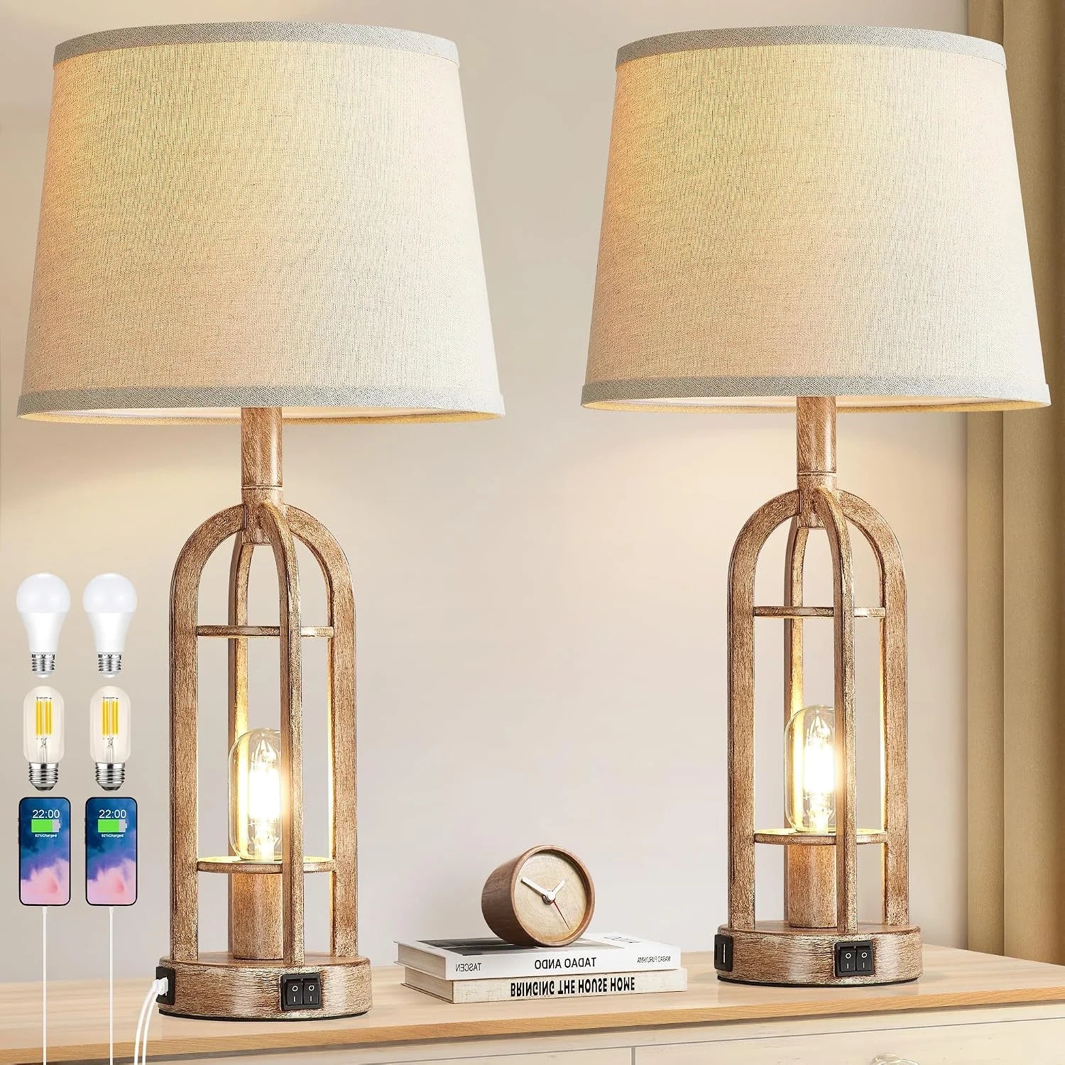 Discount Black Table Lamps for Living Room Set of 2, Farmhouse Lamps for Night Stands with USB A+C - Image 6