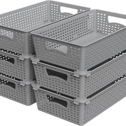 Alternative view of Discount Plastic Woven Basket Organizer, 6 Pack, White, 14.5 D x 8.5 W x 3.5 H