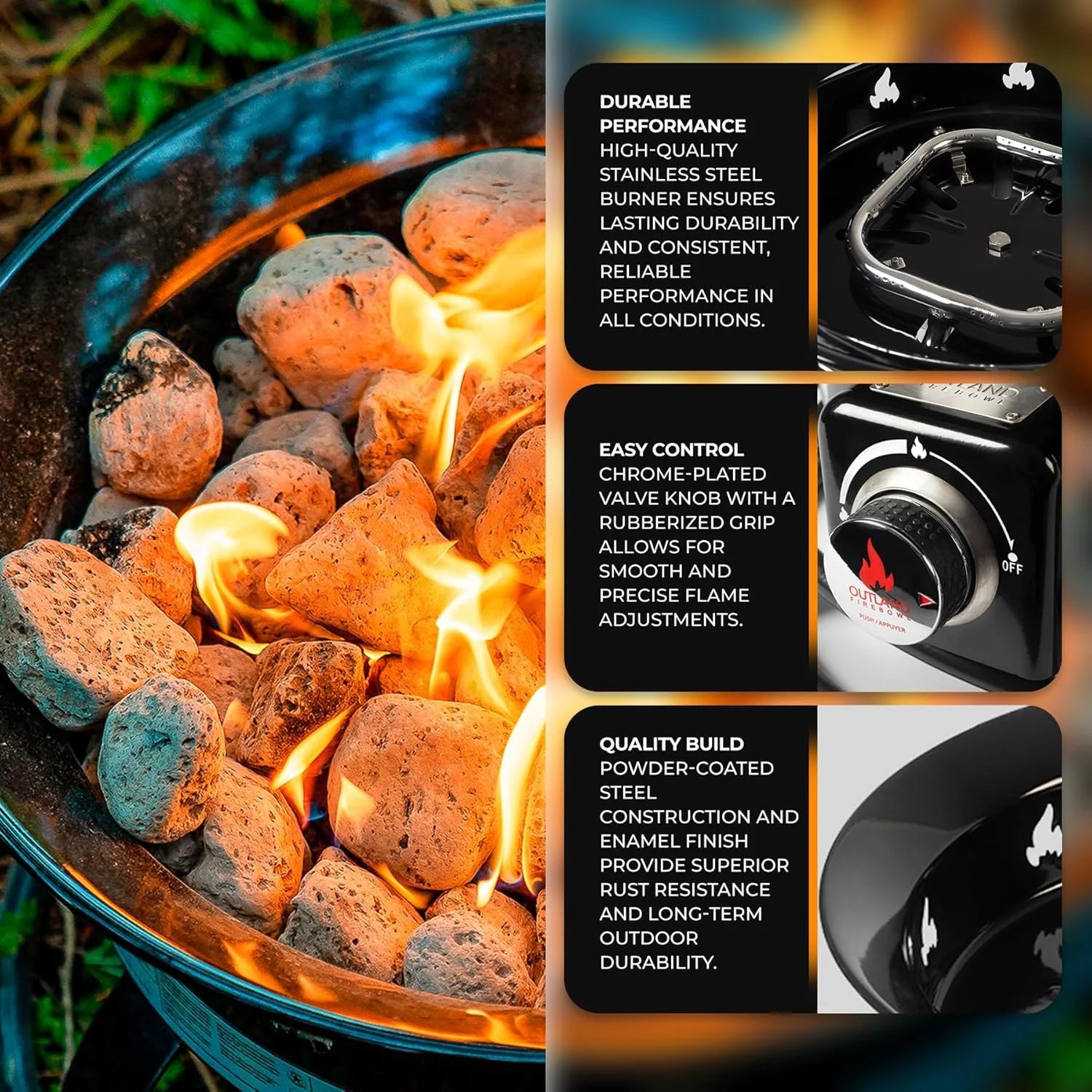 Discount Living Portable Propane Fire Pit, 19-inch, 58, 000 BTU with Fire Pit Cover & Carry Kit - Image 5