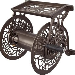 Lumi Discount Liberty GARDEN 704 Decorative Cast Aluminum Wall Mount Garden Hose Reel, Holds 125-Feet of 5/8-Inch Hose " Bronze