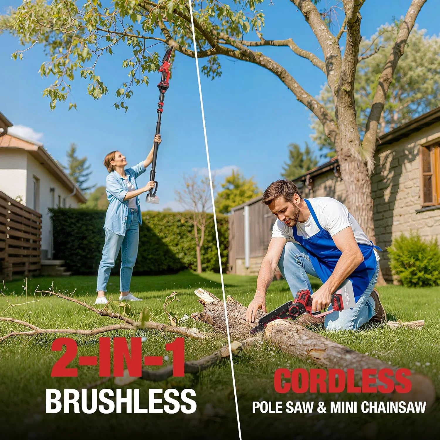 Discount 2-IN-1 Cordless 8-Inch Pole Saw & Chainsaw for Milwaukee M18 Battery – 1200W Brushless Motor, Total Reach of Max 15.9 FT - Image 3
