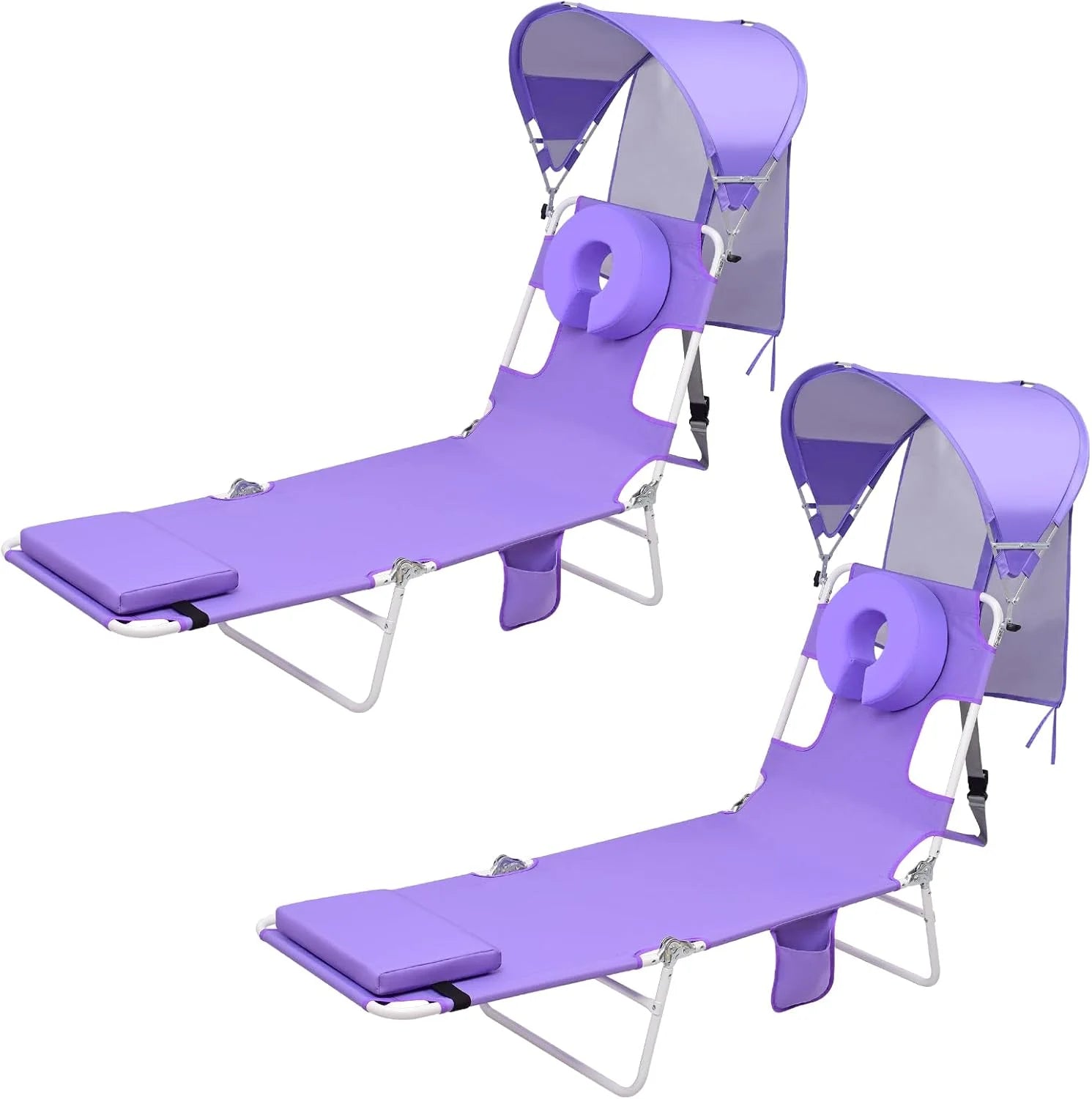 Lumi Discount Beach Tanning Lounge Chair with Canopy Shade Face Hole Padded Adjustable Washable, 6 Position Layout Chair - Image 8