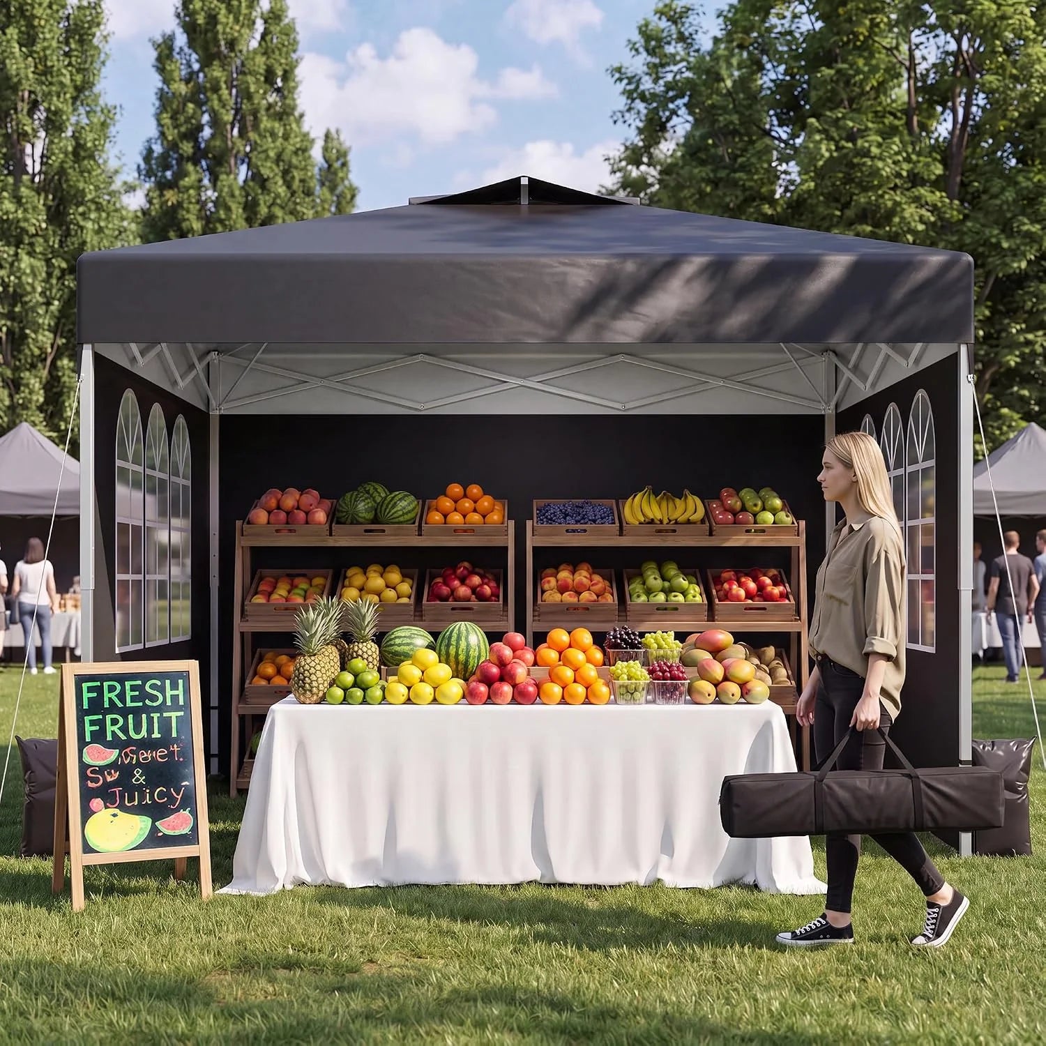 Discount Ponevora 10x10 One Push Pop Up Canopy Tent with Vented Roof, White - Image 4