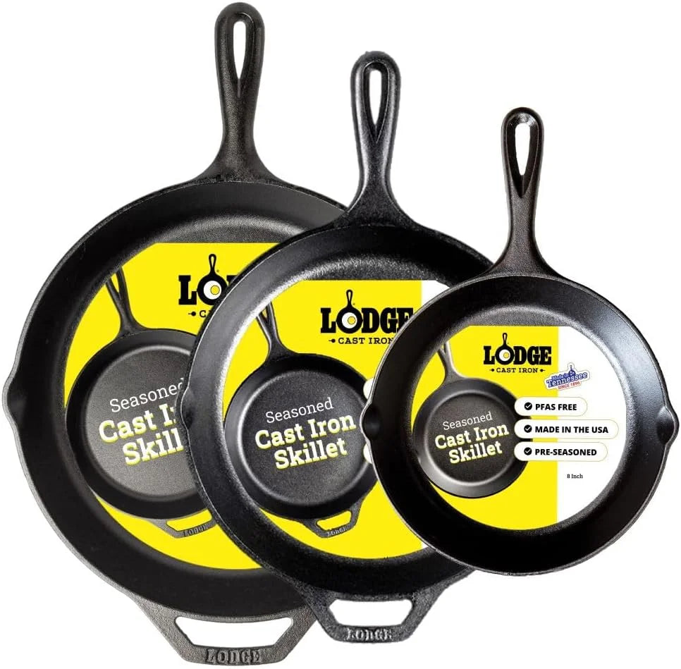 Lumi Discount Seasoned Cast Iron Skillet Set 8, 10.25 & 12 Inches