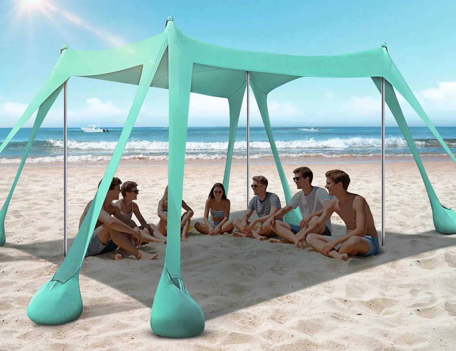 Lumi Discount Beach Tent, Beach Canopy UPF50+ UV Protection, 10x10ft Beach Shade Sun Shelter with 8 Sandbags - Image 2