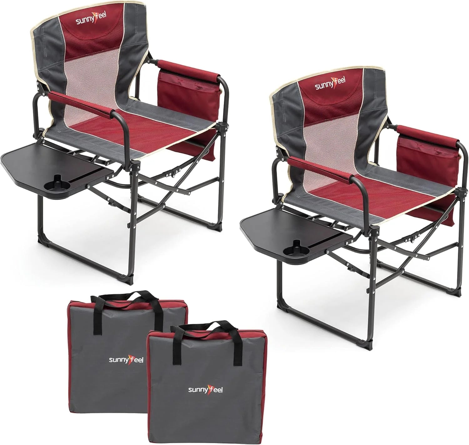 Lumi Discount SUNNYFEEL Camping Directors Chair, Heavy Duty, Oversized Portable Folding Chair with Side Table