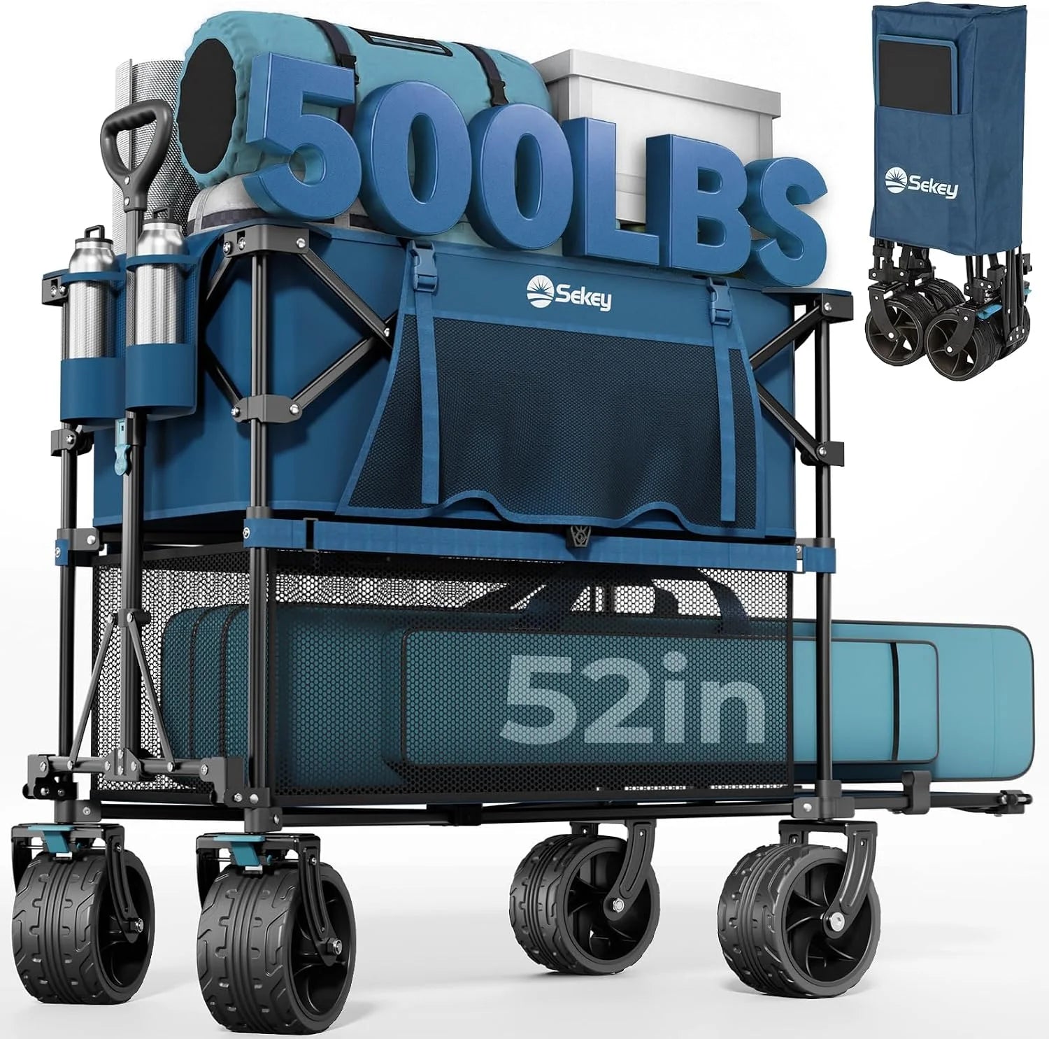 Lumi Discount Sekey 500LBS Heavy Duty Double Decker Wagon with Extender, 400L Large Capacity Collapsible Garden Cart Fits 10x10 Canopy - Image 7
