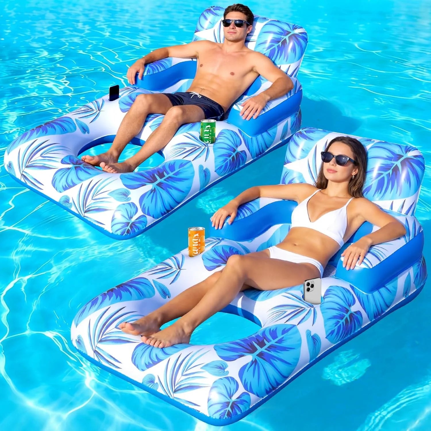 Lumi Discount Pool Floats Adult, 65 Thicken PVC Inflatable Pool Float Lounger Rafts with Cup & Phone Holder & Headrest