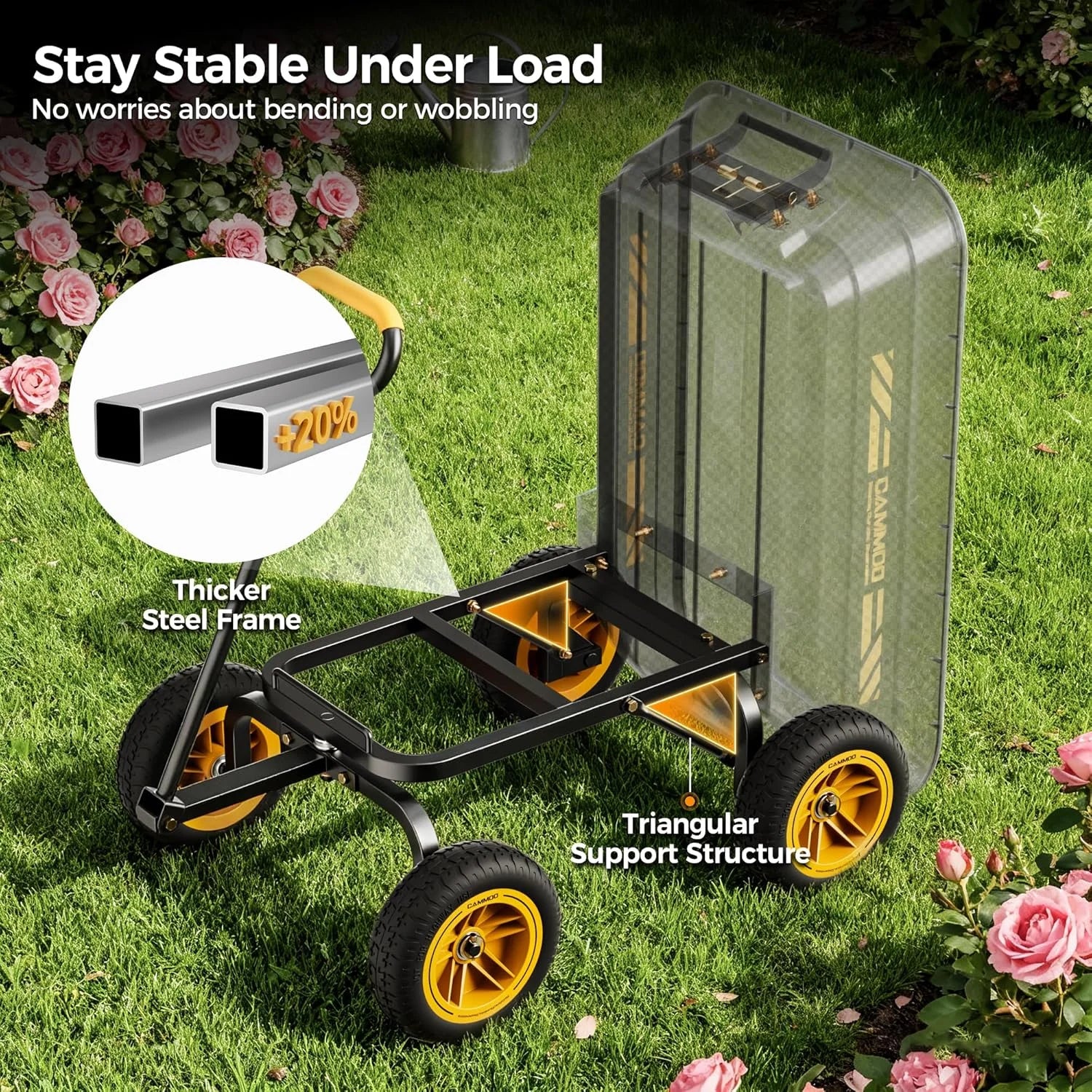 Discount 10-in NO-FLAT TIRES 600lb Heavy-Duty Garden Dump Cart 4 Cu.Ft. Utility Wagon with Quick-Release Dumping & Prime - Image 5