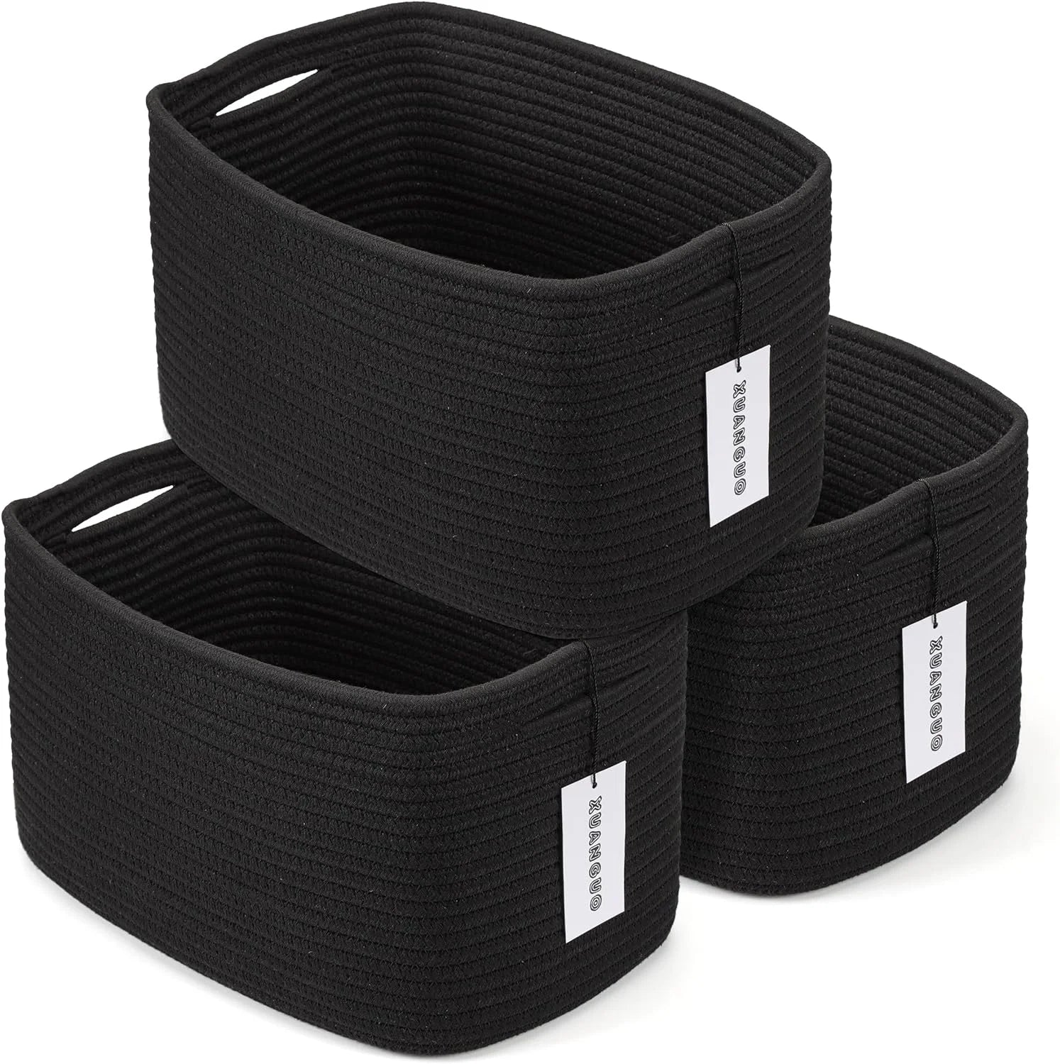 Discount Cotton Rope Storage Baskets 15x10x9.3 3 Pack White, Decorative rectangular storage baskets for shelves - Image 6
