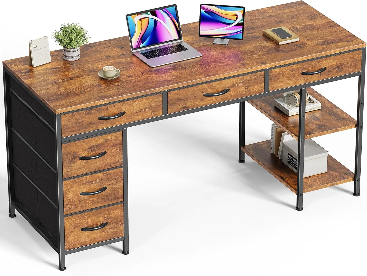 Lumi Discount Huuger Computer Desk with 6 Drawers, Office Desk with Shelves, 47inch - Image 7